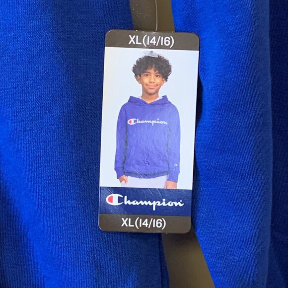 Champion Kids Logo Fleece Hoodie XL 14/16 Blue Pullover Sweatshirt - Picture 6 of 12